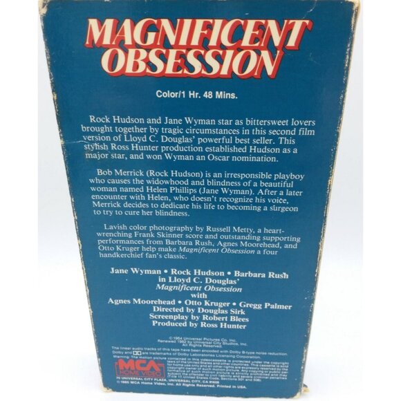 Magnificent Obsession VHS Jane Wyman Rock Hudson Barbara Rush 1992 - Picture 3 of 10